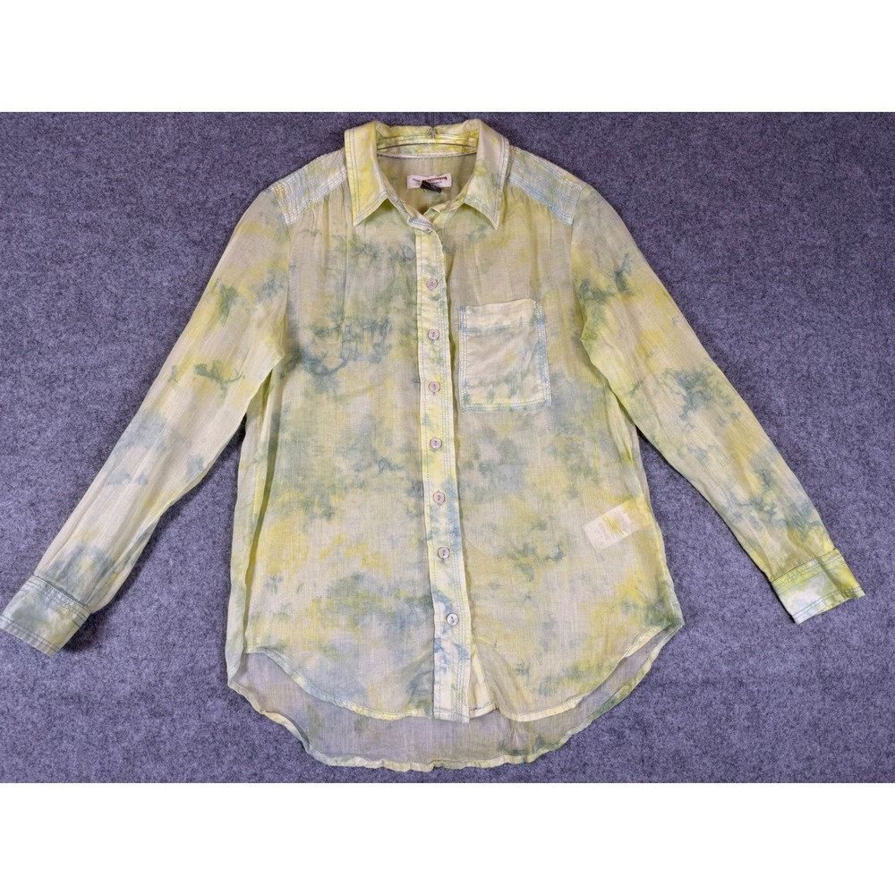 Pilcro Anthropologie Button Down Women XXSP Yellow Green Excellent Tie Dye Gauze